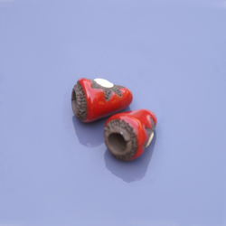 Perles en céramique Raku - forme cloche rouge