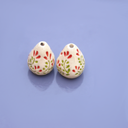 Perles en céramique Raku - forme cloche ivoire et fleurs
