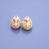Perles en céramique Raku - forme cloche ivoire et fleurs