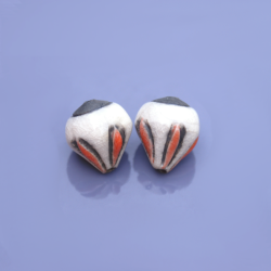 Raku ceramic beads – ivory and orange pear shape