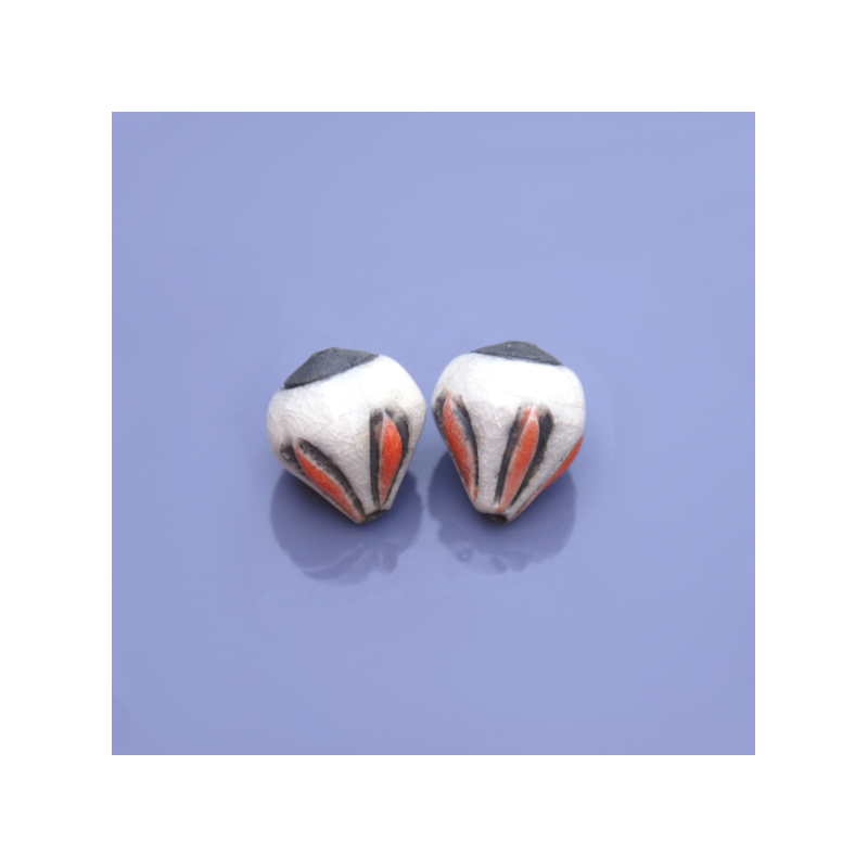 Raku ceramic beads – ivory and orange pear shape