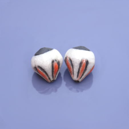Perles en céramique Raku - forme poire ivoire et orange