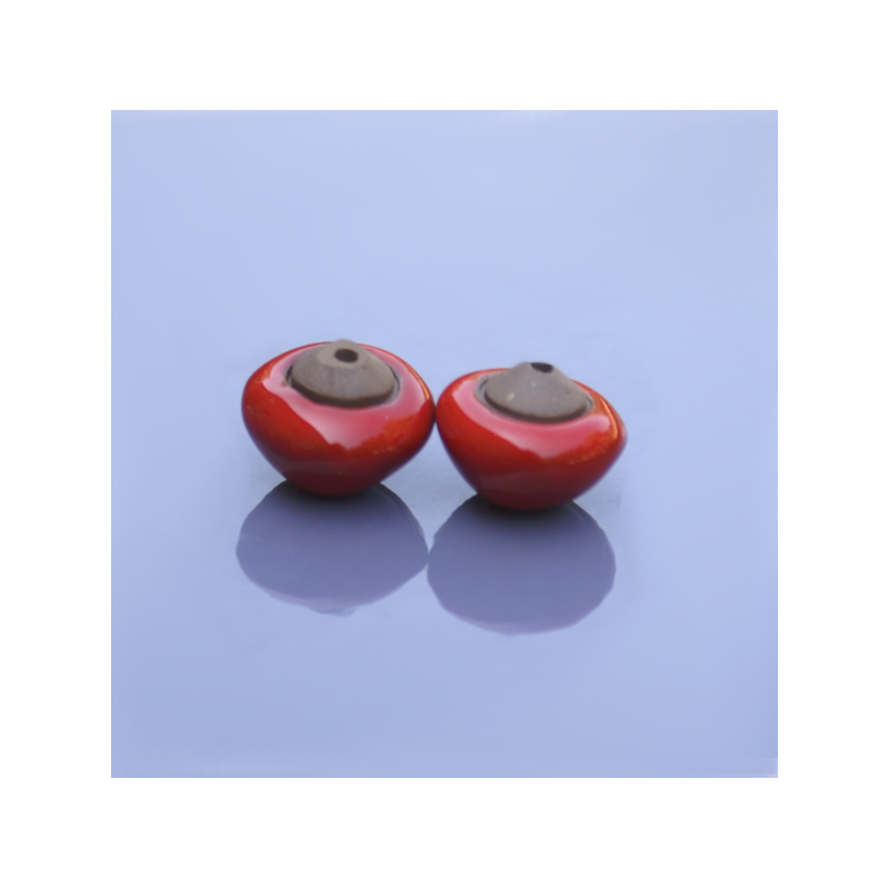 Raku ceramic beads – red spinning-top shape