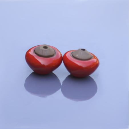 Raku ceramic beads – red spinning-top shape