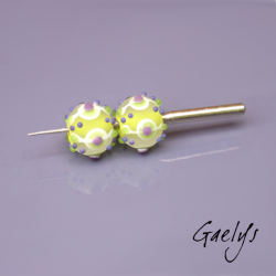 "Frosted" Lampwork Beads – Round Bead Duo – Lime Green and Purple – Frosted Glass