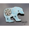 Beber le bear - Petite broche ours - Email sur cuivre - bleu ciel / flocon argent / platine