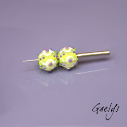 Perles Lampwork "Glacée"- duo de perles rondes - vert citron et violet - verre depoli