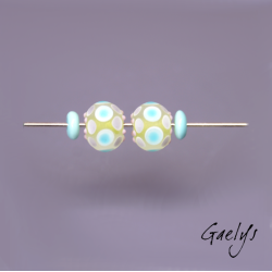 Perles Lampwork "Glacée"- duo de perles rondes - vert citron, transparent, bleu turquoise, violet - verre depoli