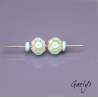 Perles Lampwork "Glacée"- duo de perles rondes - vert citron, transparent, bleu turquoise, violet - verre depoli