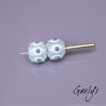 Grosses Perles Lampwork "Glacée"- duo de perles rondes - fond lavande points bleus, blancs, violets - verre depoli