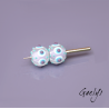 Large "Frosted" Lampwork Beads – pair of round beads – lavender background with blue, white, and purple dots – frosted glass