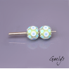 Grosses Perles Lampwork "Glacée"- duo de perles rondes - fond vert anis, points bleus, blancs, turquoise - verre depoli