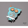 Hiby - Petite broche hiboux stylisé - Email sur cuivre - turquoise, orange