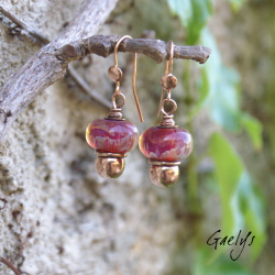 Failie - boucles d'oreille vermeil or rose, lampwork borosilicate