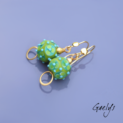Ernest - boucles d'oreilles - perles à fleur vert / turquoise - Katerina Sojkova - montage vermeil / laiton