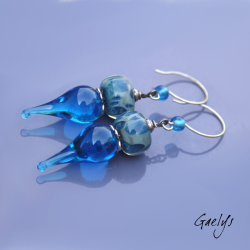 Ondine – silver earrings, turquoise-blue headpins, borosilicate lampwork beads