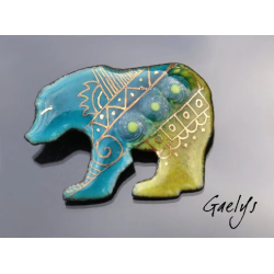 Justin le bear - Petite broche ours - Email sur cuivre - turquoise , vert anis - murine