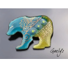 Justin le bear - Petite broche ours - Email sur cuivre - turquoise , vert anis - murine