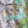 Pascaline – silver earrings, blue-green and ivory floral beads – flower-shaped ear wires