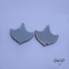 Paire de charm cuivre émaillé pour boucles d'oreille - fond  vert et rose - feuillage, fleur violette, ivoire
