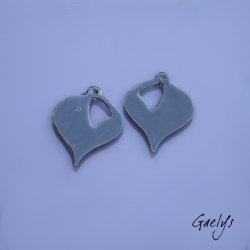 Paire de charm cuivre émaillé pour boucles d'oreille - fond  vert et bleu ciel - feuillage, fleur violette, bleu prevenche