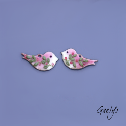 Mini pair of enamelled copper earring charms – Pink – Birds