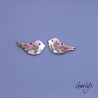 Mini pair of enamelled copper earring charms – Pink – Birds