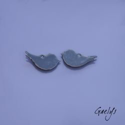 Mini pair of enamelled copper earring charms – Pink – Birds