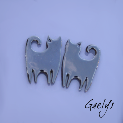 Paire de charm cuivre émaillé pour boucles d'oreille -  bleu vert - fleurs multicolores  - Chat