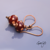 Viola – lampwork earrings, dark red with orange dots – copper