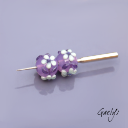 Floral Lampwork Beads – Round Bead Duo – Translucent Purple / Foliage / Mint Green Florets