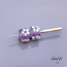 Perles Lampwork à fleurs - duo de perles ronde  -  violet translucide  / feuillage / fleurettes vert menthe
