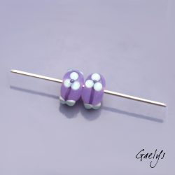 Floral Lampwork Beads – Rondelle Bead Duo – Translucent Purple / Mint Green Flowerettes