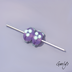 Floral Lampwork Beads – Rondelle Bead Duo – Translucent Purple / Mint Green Flowerettes
