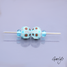 "Frosted" Lampwork Beads – pair of round beads – clear base, white, turquoise, and red dots – frosted glass