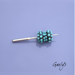 Lampwork beads – rondelle bead duo – black background with two-tone turquoise dots