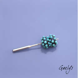 Lampwork beads – rondelle bead duo – black background with two-tone turquoise dots
