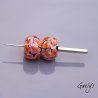 Perles Lampwork florale - duo de perles rondelles - Les hortensias -  bicolore rose / orange