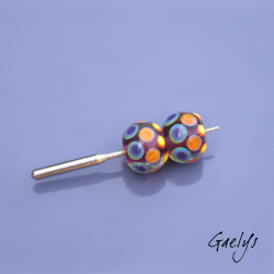 Large Lampwork Beads – pair of round beads – fuchsia background with multicolored dots
