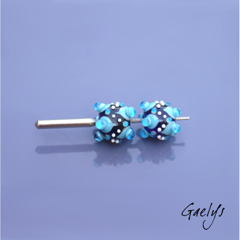 Perles à picots - duo de perles rondelle avec un jeu de points et picots  - violet transparent / bleu / aqua