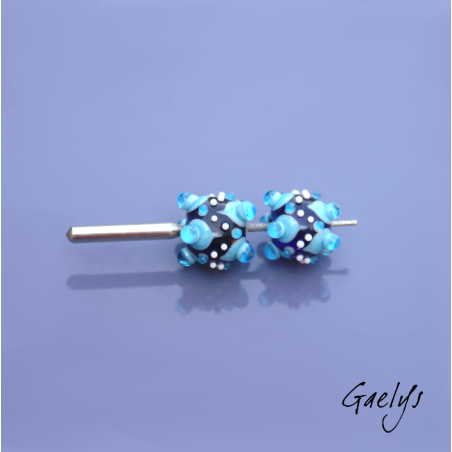 copy of Peg beads - duo of rondel beads with a play of dots and pegs - purple / blue / aqua