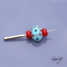 Perle Focale - Géometrics - 1 perle + 2 Spacers - fond transparent dépoli - bleu turquoise / rouge