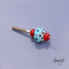 Focal Bead - Geometrics - 1 bead + 2 spacers - frosted transparent base - turquoise blue / red