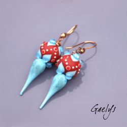 Letisha - boucles d'oreilles perles Lampwork et head pins filés au chalumeau