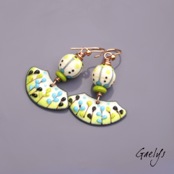 Buddie - earrings - matte lampwork beads - ivory / black / turquoise blue / anise green