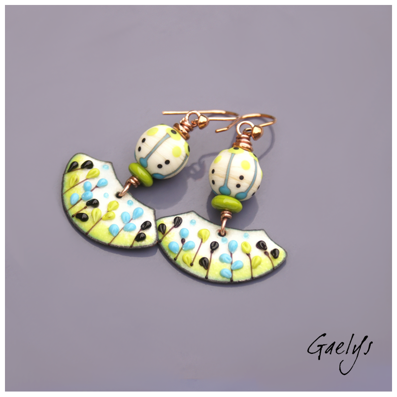Buddie - earrings - matte lampwork beads - ivory / black / turquoise blue / anise green