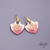 Tegashi rose - boucles d'oreille, vermeil or jaune et cuivre émaillés ivoire rose et frits de verre- Bohême Chic