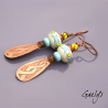 Claris – ivory, turquoise, and yellow lampwork earrings – etched copper interlace design