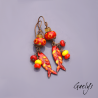 "Poissonade" – red/orange/yellow lampwork earrings – enameled copper fish – charm