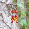 "Poissonade" – red/orange/yellow lampwork earrings – enameled copper fish – charm